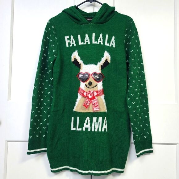 Almost Famous FA LA LA LA LLAMA ugly Christmas hooded sweater, large - Picture 1 of 10